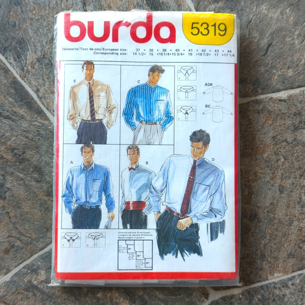 Burda Sewing Pattern - Men's Shirts Size 37-44 (14.5-17.25)